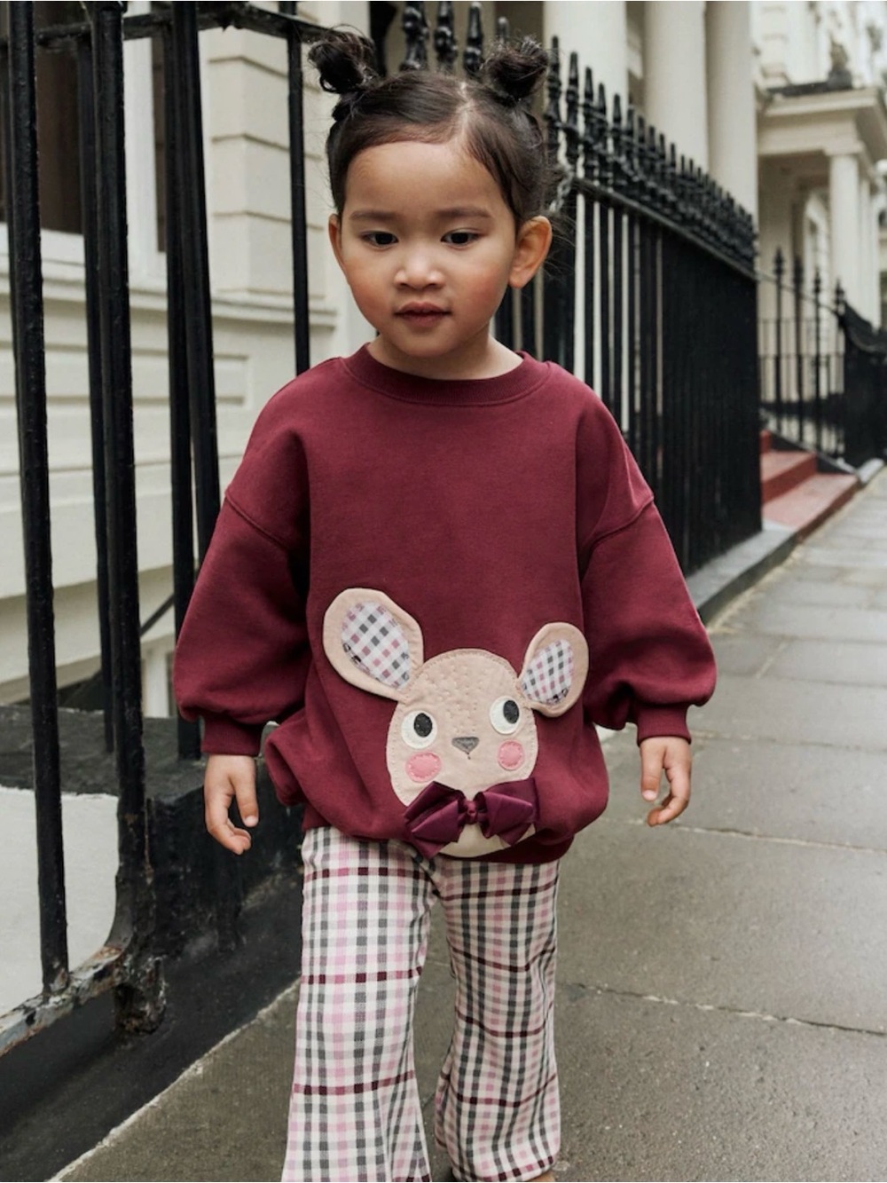 NEXT-Burgundy Red Check Mouse Sweatshirt and Flare Leggings Set